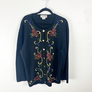 JOAN LESLIE Vintage Black Beaded Embroidered Long Sleeves Button Cardigan 1X
